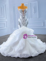 White Mermaid Beading Crystal Spaghetti Straps Wedding Dress