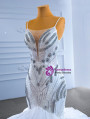White Mermaid Beading Crystal Spaghetti Straps Wedding Dress