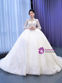 White Ball Gown Sequins High Neck Long Sleeve Wedding Dress