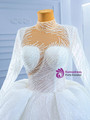 White Ball Gown Sequins High Neck Long Sleeve Wedding Dress