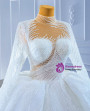 White Ball Gown Sequins High Neck Long Sleeve Wedding Dress