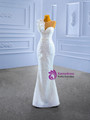 White Sequins Mermaid Pearls Flower Wedding Dress
