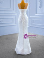 White Sequins Mermaid Pearls Flower Wedding Dress