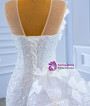 White Sequins Mermaid Pearls Flower Wedding Dress