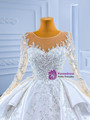 White Satin Long Sleeve Beading Sequins Pearls Wedding Dress