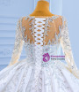 White Satin Long Sleeve Beading Sequins Pearls Wedding Dress