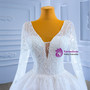 White Lace V-neck Long Sleeve Beading Wedding Dress