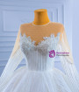 Ball Gown White Tulle Sequins Long Sleeve Beading Wedding Dress
