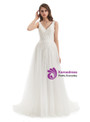 White Tulle Appliques V-neck Backless Wedding Dress