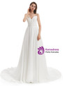White Chiffon Lace Beading Spaghetti Straps Wedding Dress