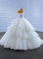 White Tulle One Shoulder Beading Pleats Wedding Dress