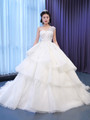 White Tulle One Shoulder Beading Pleats Wedding Dress