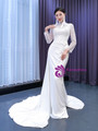 White Mermaid Satin High Neck Beading Sequins Wedding Dress