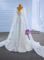 White Lace V-neck Backless Beading Long Sleeve Wedding Dress