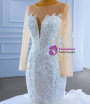 Sexy Heavy Beading White Mermaid Long Sleeve Wedding Dress