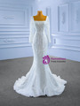White Mermaid Sequins Square Neck Wedding Dress With Detachable Train