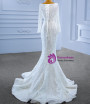 White Mermaid Sequins Square Neck Wedding Dress With Detachable Train