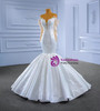 White Mermaid Satin Long Sleeve Appliques Pearls Wedding Dress