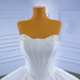 White Ball Gown Tulle Satin Strapless Pearls Wedding Dress
