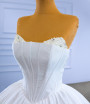 White Ball Gown Tulle Satin Strapless Pearls Wedding Dress
