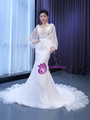 White Mermaid Tulle Appliques Beading See Through V-neck Wedding Dress