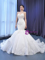 White Mermaid Sequins Straps Pearls Wedding Dress