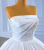 White Satin Strapless Pearls Beading Pleats Wedding Dress