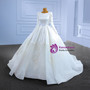 White Satin Tulle Long Sleeve Lace Appliques Wedding Dress
