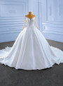 White Satin Long Sleeve Beading Sequins Wedding Dres
