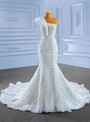 White Mermaid One Shoulder Sequins Beading Wedding Dress