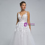 White Tulle V-neck Backless Appliques Wedding Dress
