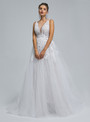 White Tulle See Through V-neck Appliques Wedding Dress