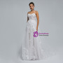 White Spaghetti Straps Lace Appliques Wedding Dress
