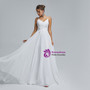 Summer White Chiffon Lace Spaghetti Straps Wedding Dress