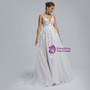 White Spaghetti Straps Backless Appliques Wedding Dress