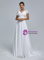 A-Line White Chiffon Lace V-neck Wedding Dress
