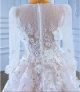 White Tulle V-neck Long Sleeve 3D Appliques Wedding Dress
