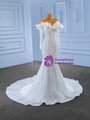 White Mermaid Sequins Pearls Long Sleeve Wedding Dress