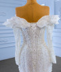 White Mermaid Sequins Pearls Long Sleeve Wedding Dress