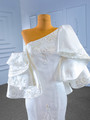 White Mermaid One Shoulder Satin Sequins Wedding Dress