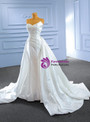 White Satin Strapless Pearls Wedding Dress