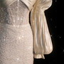 Ivory Satin Sequins Pleats Puff Sleeve Wedding Dress