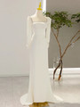 Ivory Satin Long Sleeve Square Neck Beading Wedding Dress