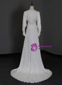 White Satin Long Sleeve Pleats Split Wedding Dress