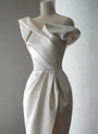 Ivory Satin Off the Shoulder Pleats Split Wedding Dress