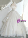 White Tulle Off the Shoulder Pearls Pleats Wedding Dress