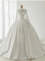 Ball Gown White Satin Pleats Pearls Wedding Dress