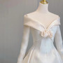 White Satin V-neck Long Sleeve Wedding Dress