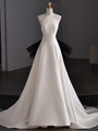 White Satin Halter Backless Pearls Wedding Dress
