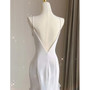 Beige White Sheath Straps Backless Wedding Dress